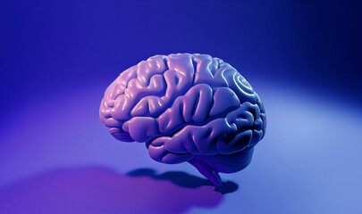 3d human brain on blue background. Generative AI.