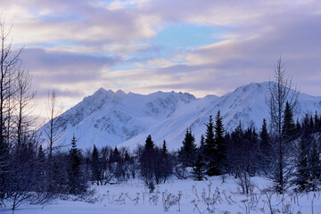 snow covered mountains in winter