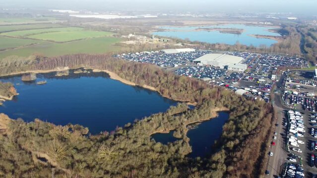 Aerial Footage of Huge Car Parking at Kempston Bedford Town of England UK. The Footage  Was Captured on 06-Feb-2023 with Drone's Camera