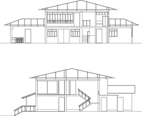Vector sketch of detailed cutout of a simple old style house