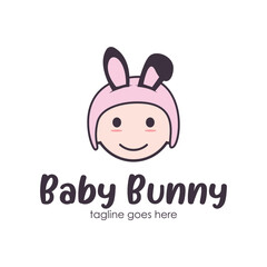 Baby Bunny Logo Design Template with a baby icon and bunny hat. Perfect for business, company, mobile, app, etc.