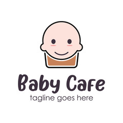 Baby Cafe Logo Design Template with a baby icon and cafe cup. Perfect for business, company, mobile, app, etc.