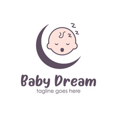 Baby Dream Logo Design Template with a baby icon and moon icon. Perfect for business, company, mobile, app, etc.