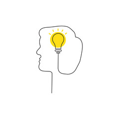 Line head light bulb. Creative concept idea design. Education, knowledge concept. Vector illustration.