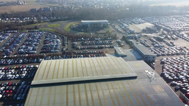 Aerial Footage of Huge Car Parking at Kempston Bedford Town of England UK. The Footage  Was Captured on 06-Feb-2023 with Drone's Camera