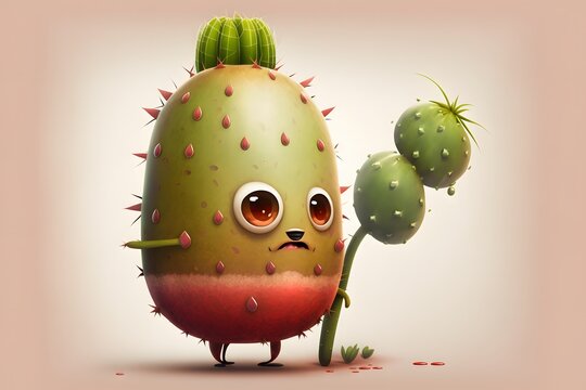 cute cactus pear character created using AI Generative Technology