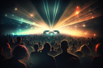 Fototapeta na wymiar Savor the Moment: Crowds Enjoy a Night of Music and Laser Lights - Generative AI