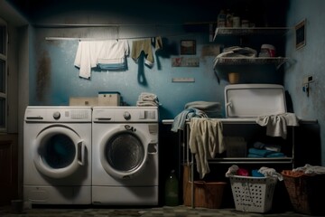 laundry room, with machines and clothes (AI Generated)