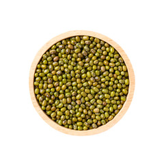 Mung bean seeds in a wooden bowl, Food ingredients in Asian cuisine and produce mung bean sprout