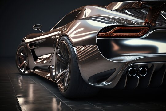 Cool silver or platinum generic sports car in a dark studio  illustrated with generative AI