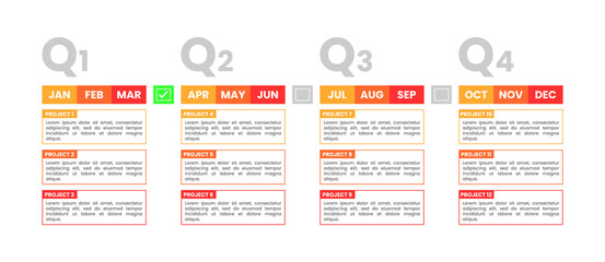 4 quarter timeline project progress infographic template, vector eps10