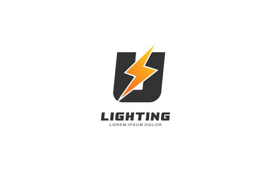 U Logo with lightning letter concept for template