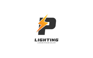 P Logo with lightning letter concept for template
