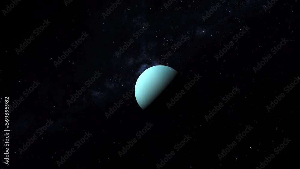 Poster planet uranus of solar system rotating camera shot with milky way stars background