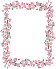 Obraz na płótnie Canvas 綺麗な桜の花と葉っぱと枝の水彩画イラストの長方形のフレーム