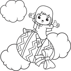 Coloring page Happy Easter with cute girl