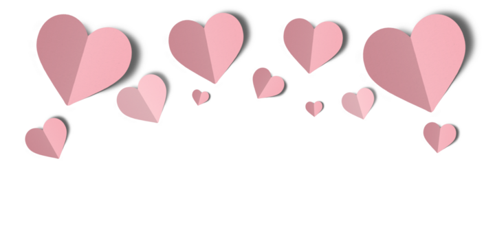 Pink paper hearts isolated on transparent background. Valentine's day.