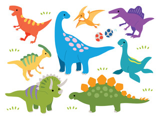 可愛い手描きの恐竜セット