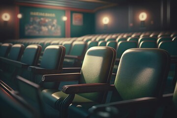 A row of empty seats in a movie theater, Generative Ai