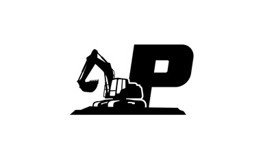 P Logo with excavator letter concept for template 