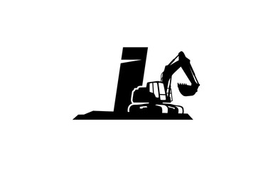 I Logo with excavator letter concept for template 