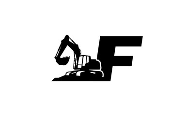 F Logo with excavator letter concept for template 