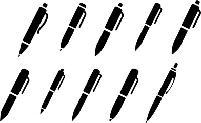 Set of ballpoints and pen. Writing Tools Collection in multiple style. Symbol of education and learning.