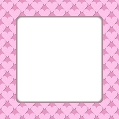 ハート模様のフレーム、ピンク色のハートのフレーム、コピースペースのある額縁素材、ハートのイラスト額縁