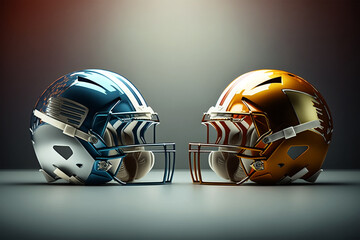 Super Bowl Game American Football Helmets rivalry Side by Side. Generative AI