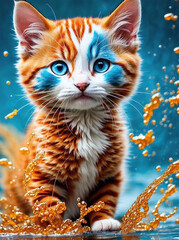 Un Tierno Gatito Rodeado de Agua de Colores, IA Generativa
