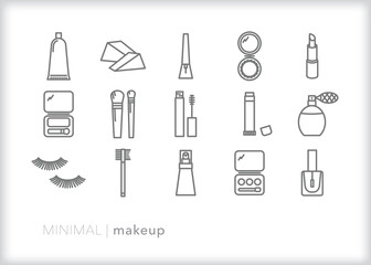 Set of makeup line icons of beauty items 