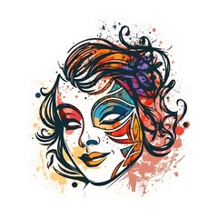 An icon of a beautiful woman in beautiful and elegant carnival mask. Generative AI.