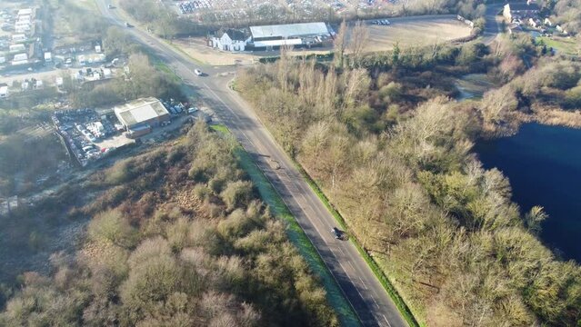 Aerial Footage of Huge Car Parking at Kempston Bedford Town of England UK. The Footage Was Captured on 06-Feb-2023 with Drone's Camera	