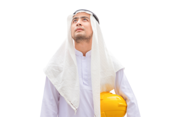 Arab man Construction civil engineer at building construction site, Young Saudi skilled professional engineer