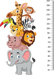 Fototapeta na wymiar Cartoon zoo animals with meter wall