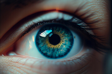 Fototapeta na wymiar Human blue eye close up. Generative AI