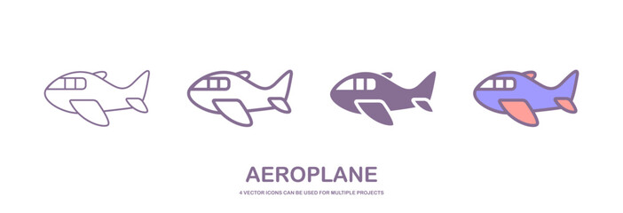 Obraz premium Four different styles of aeroplane, airplane or aircraft vector icons that can be used for many projects, like web design, app etc. which is isolated on a white background.