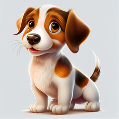 Cute cartoon dog character. 3D animation on white background