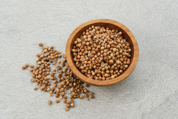 Dried coriander seeds, Coriandrum sativum or Ketumbar 
