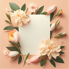 Paper Surrounded by Peonies Flowers on a Soft Background, Generative AI
