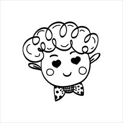 Vector clipart of a boy's head with a heart-shaped eye shape, with a curly head. Doodle style, on a white background.