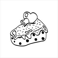 Vector clipart piece of cake in doodle style. For Valentine's Day. On a white background.