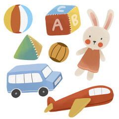 Cute kids toys illustration element set