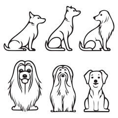 Cute Dog icon set, Dog flat icon in minimalist style. Dog logo black outline vector illustration.