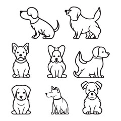 Cute Dog icon set, Dog flat icon in minimalist style. Dog logo black outline vector illustration.