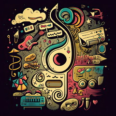 doodles music, art, vector illustration, Made by AI,Artificial intelligence