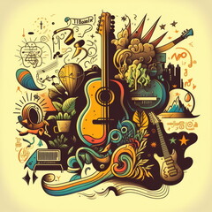 doodles music, art, vector illustration, Made by AI,Artificial intelligence