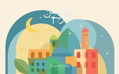 Geometric style colorful Islamic Ramadan Kareem. Islamic greeting card for wallpaper