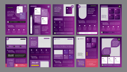 A Bundle of 10 StarterPack in Purple Gradient for Quicker Promotion Needs - Modern lights designs for Flyer