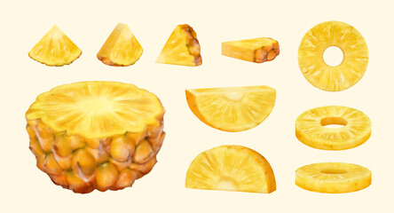 3D cut pineapple pieces set